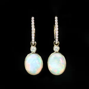 14K Yellow Gold 2.77 CTW Opal and Diamond Dangle Earrings