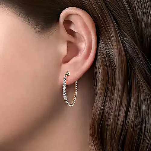 14K Yellow Gold 30mm Bujukan 0.29Ct Diamond Classic Hoop Earrings