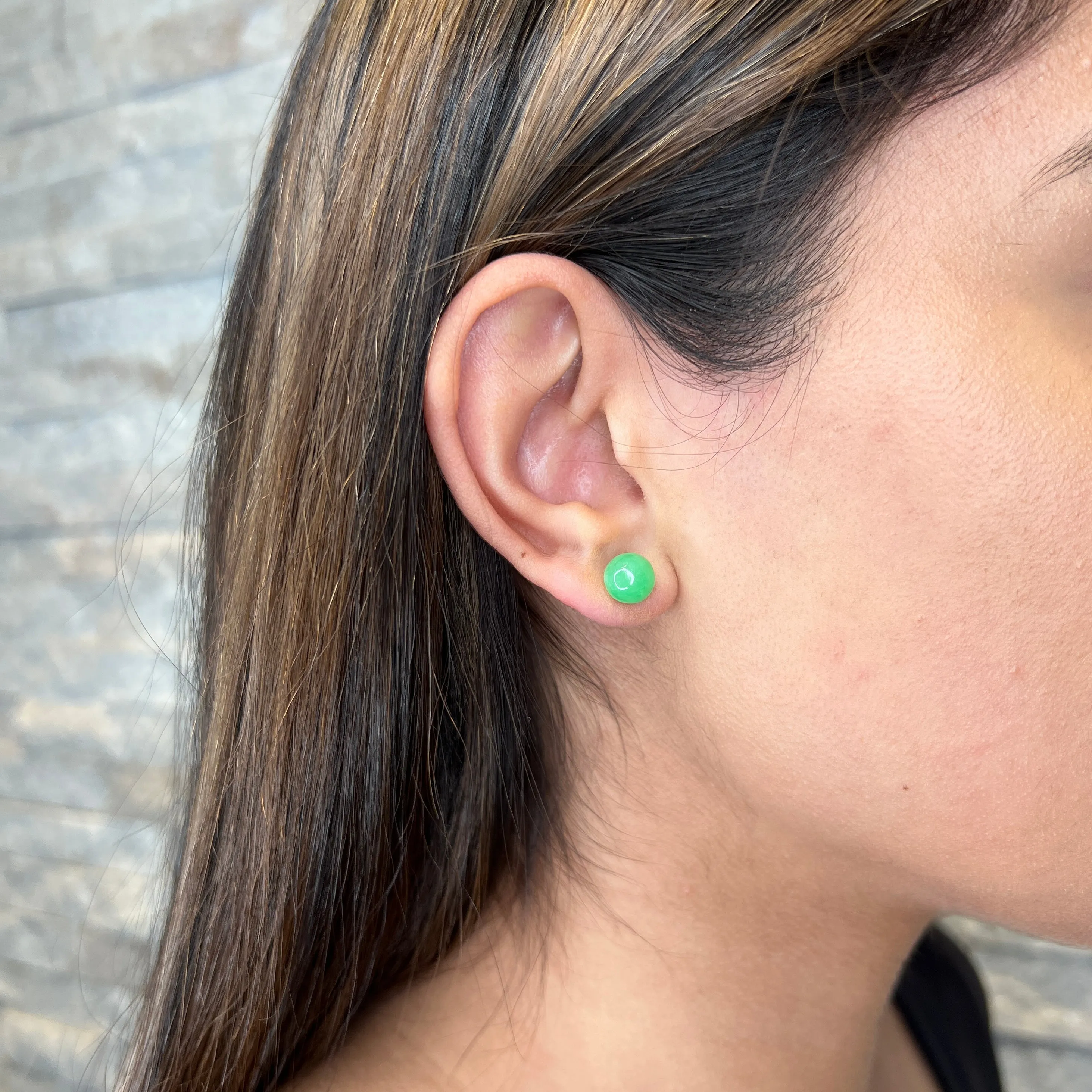 14K Yellow Gold (7.5mm) Jade Ball Stud Earrings