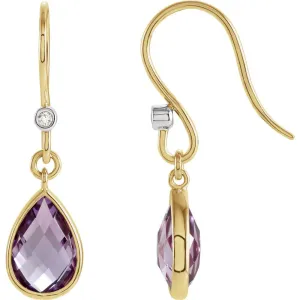 14k Yellow Gold Amethyst & Diamond Earrings