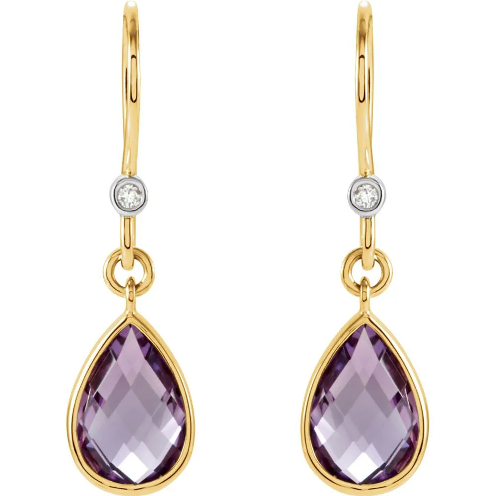 14k Yellow Gold Amethyst & Diamond Earrings