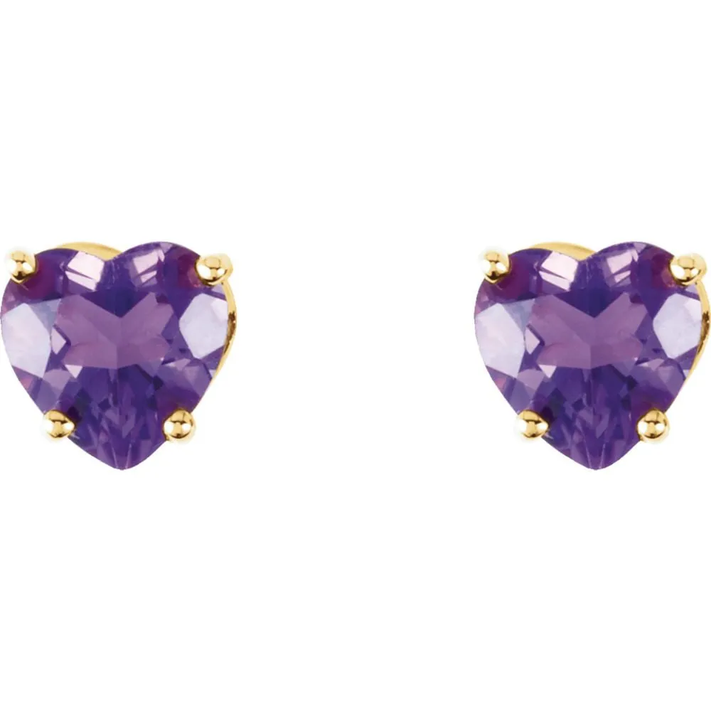14k Yellow Gold Amethyst Heart Earrings