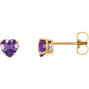 14k Yellow Gold Amethyst Heart Earrings