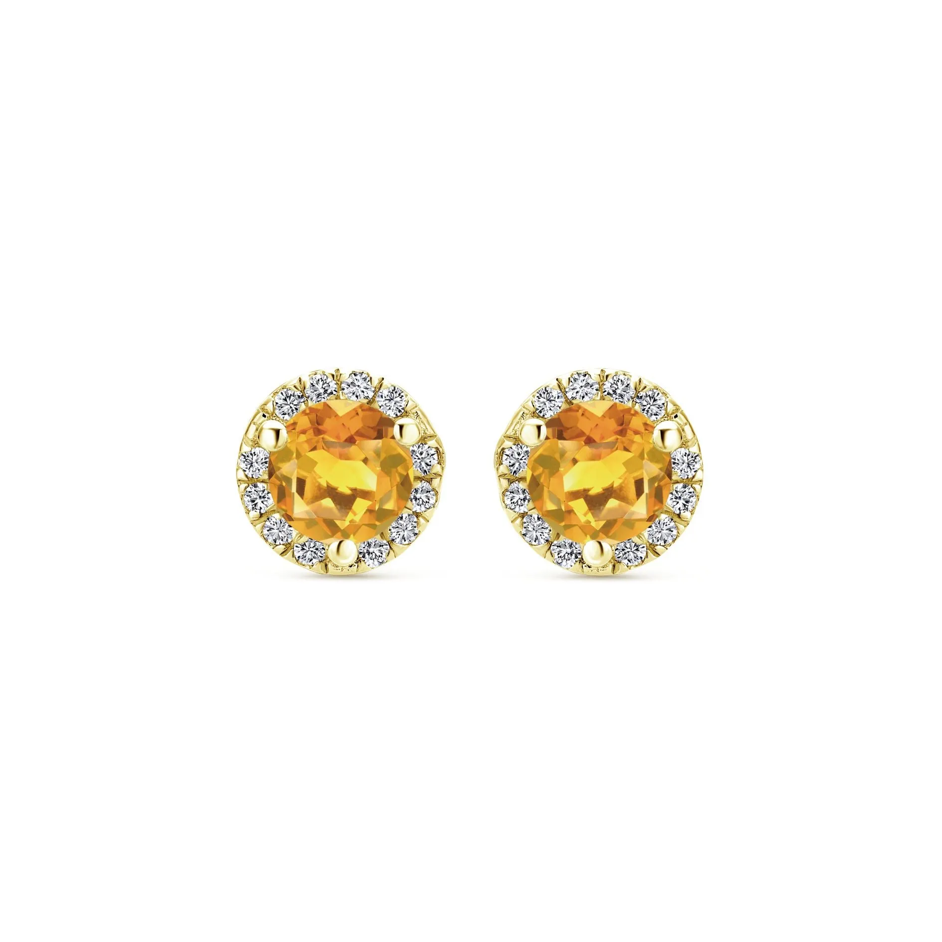 14K Yellow Gold Diamond and Citrine Stud Earrings