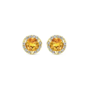 14K Yellow Gold Diamond and Citrine Stud Earrings