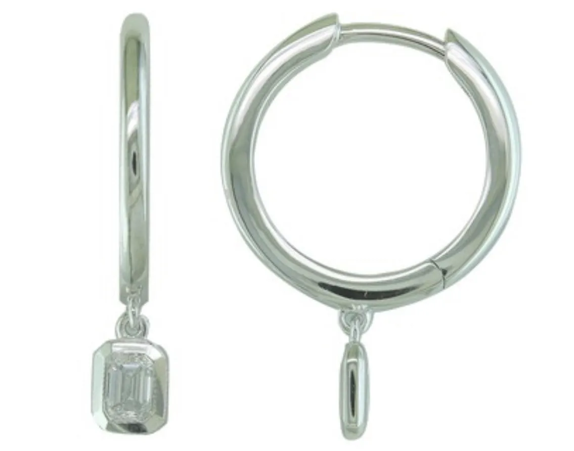 14K Yellow Gold Emerald-Cut Diamond Hoop Earrings
