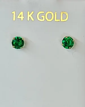 14k Yellow Gold Emerald Green Earrings