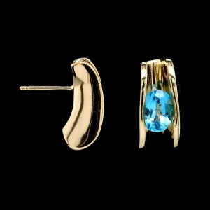 14K Yellow Gold Estate Blue Topaz Earrings