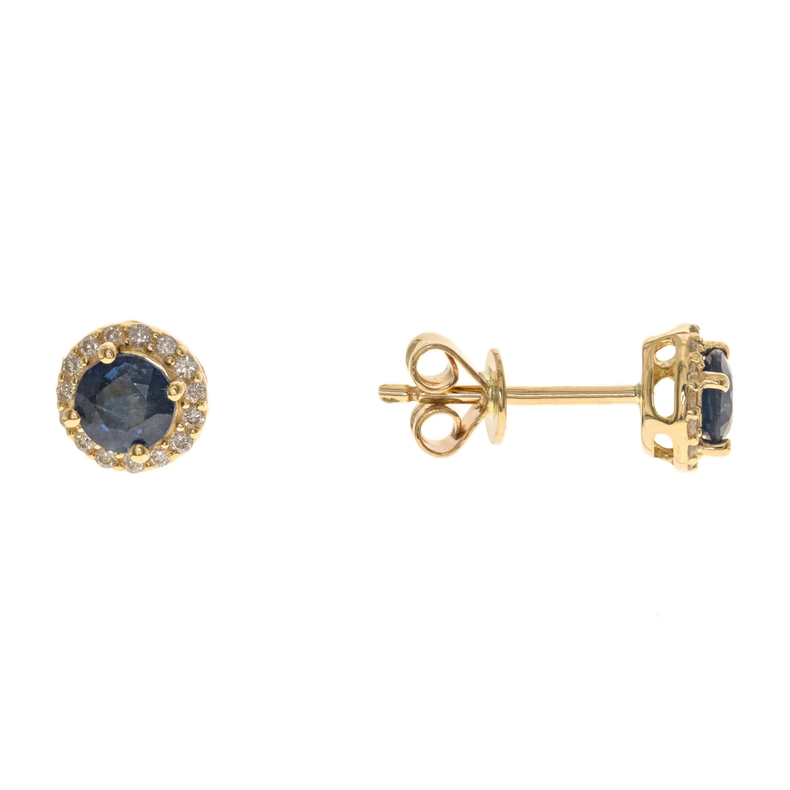 14k Yellow Gold Sapphire and Diamond Studs