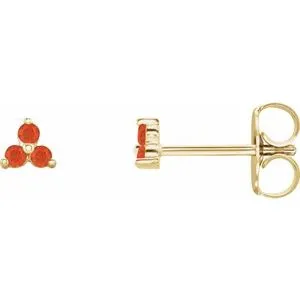14K Yellow Natural Mexican Fire Opal Three Stone Earrings