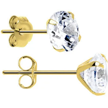 14kt Gold .47 Carat Cubic Zirconia Solitaire Stud Earrings