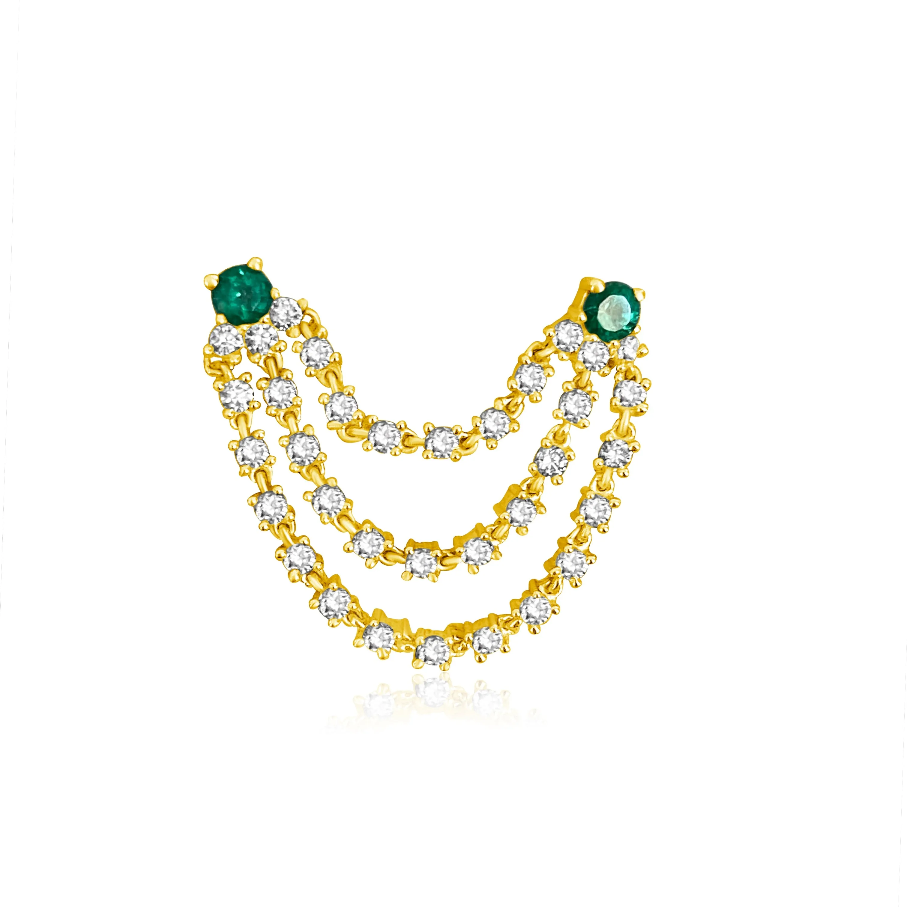 14KT Gold Diamond and Emerald Double Piercing Earring