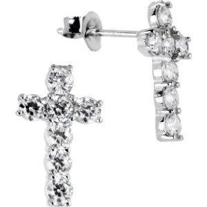 14kt White Gold CZ Cross Stud Earrings