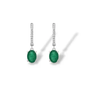 14kt White Gold Emerald and Diamond Huggie Dangle Earrings