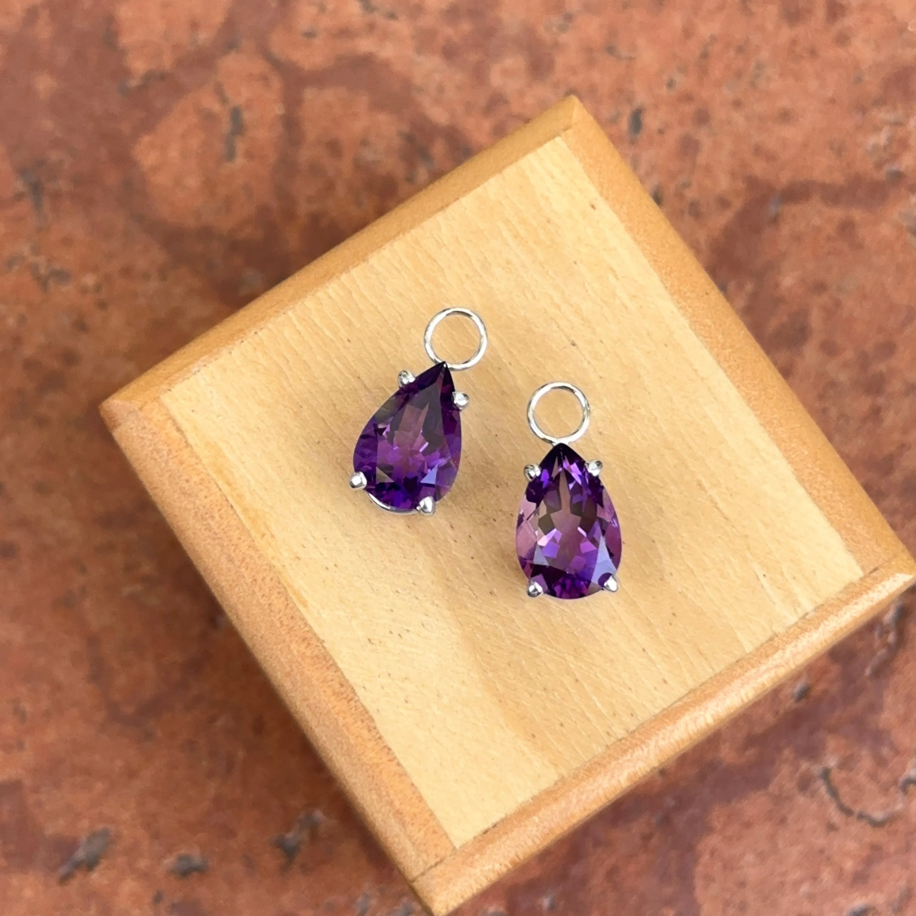 14KT White Gold Pear Amethyst Earring Charms