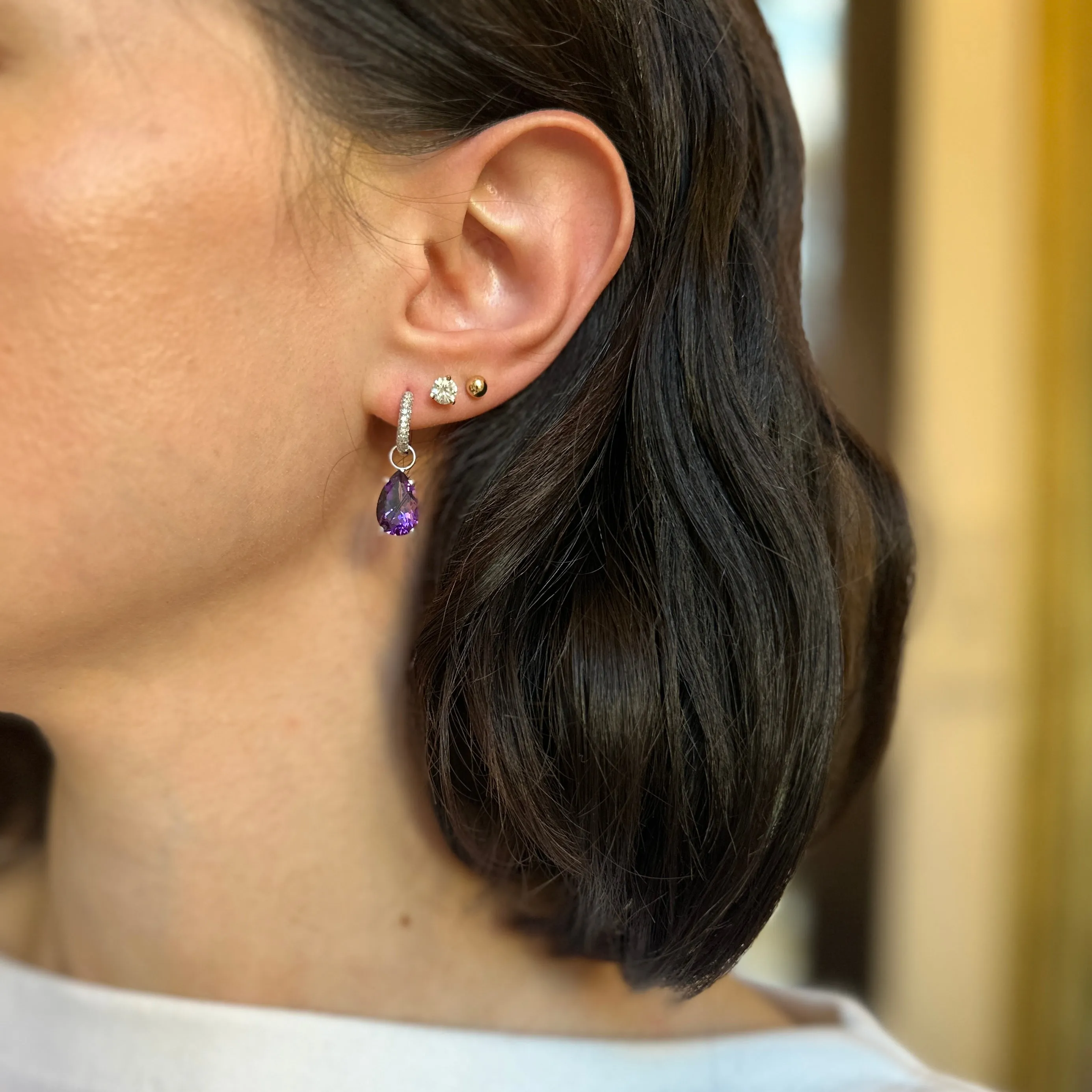 14KT White Gold Pear Amethyst Earring Charms
