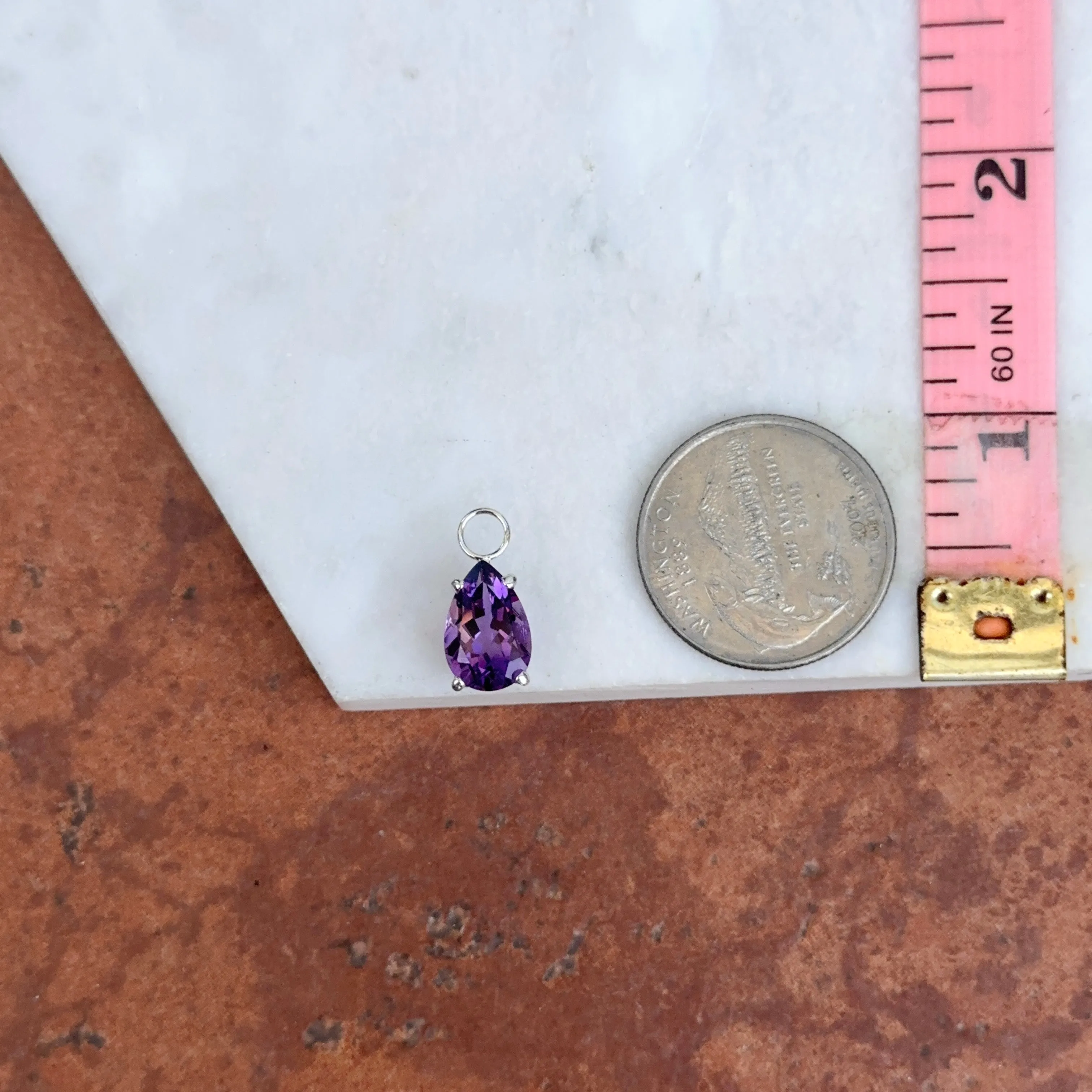 14KT White Gold Pear Amethyst Earring Charms