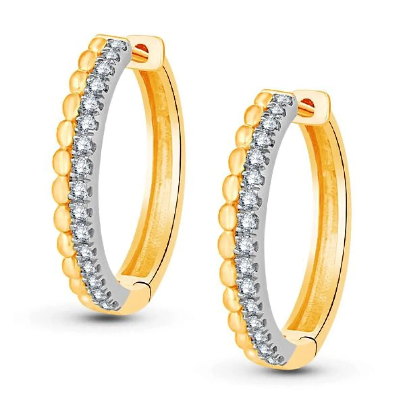 14KT YELLOW & WHITE GOLD DIAMOND HOOP EARRINGS