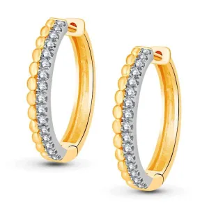14KT YELLOW & WHITE GOLD DIAMOND HOOP EARRINGS