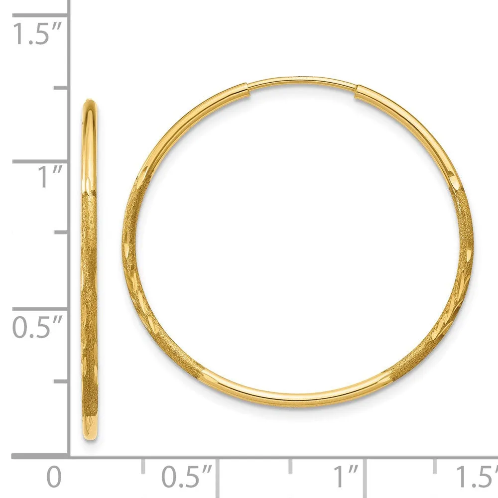 14KT Yellow Gold 26X1.25MM Diamond-cut Endless Hoop Earrings