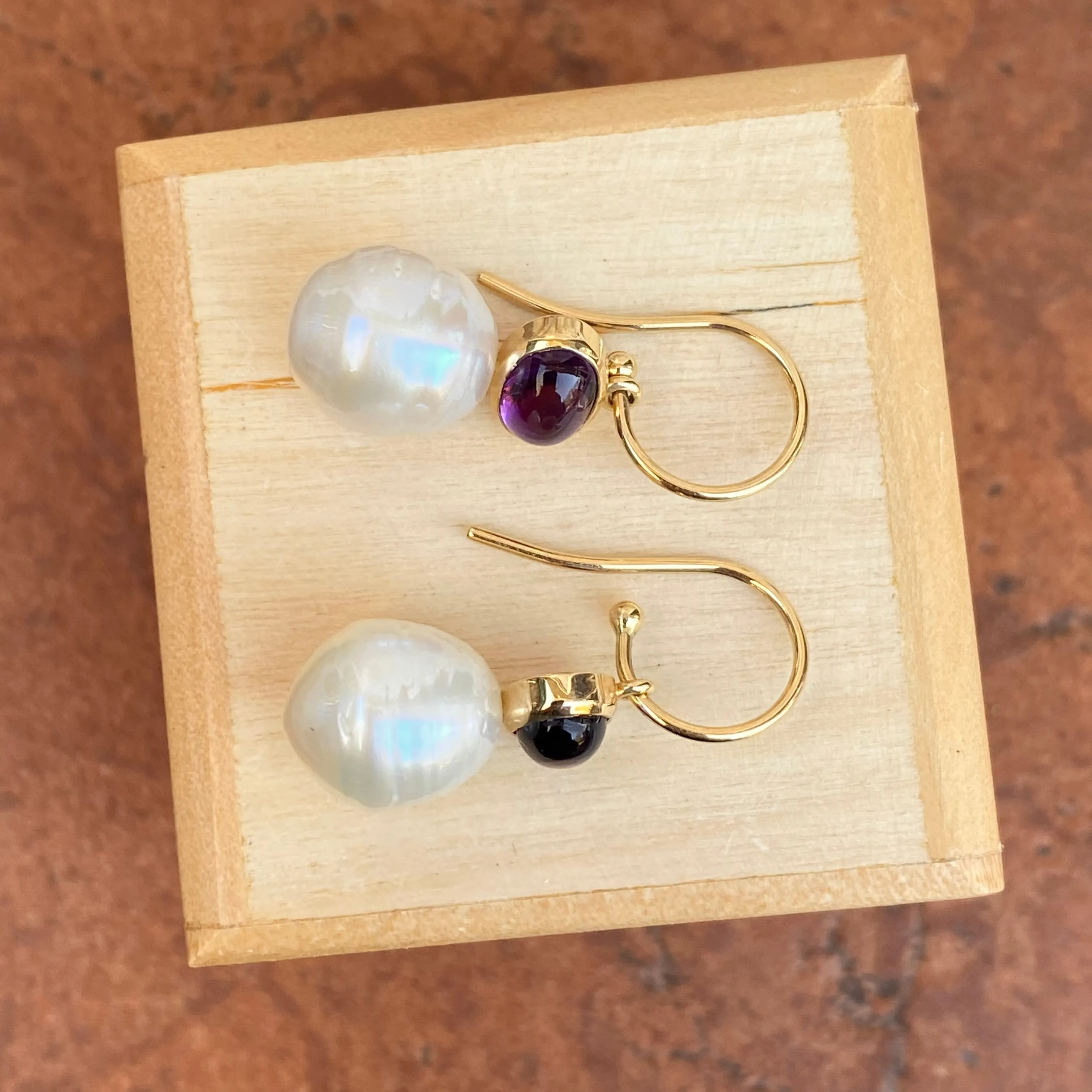 14KT Yellow Gold Amethyst   10mm Paspaley South Sea Pearl Shepherd Hook Earrings