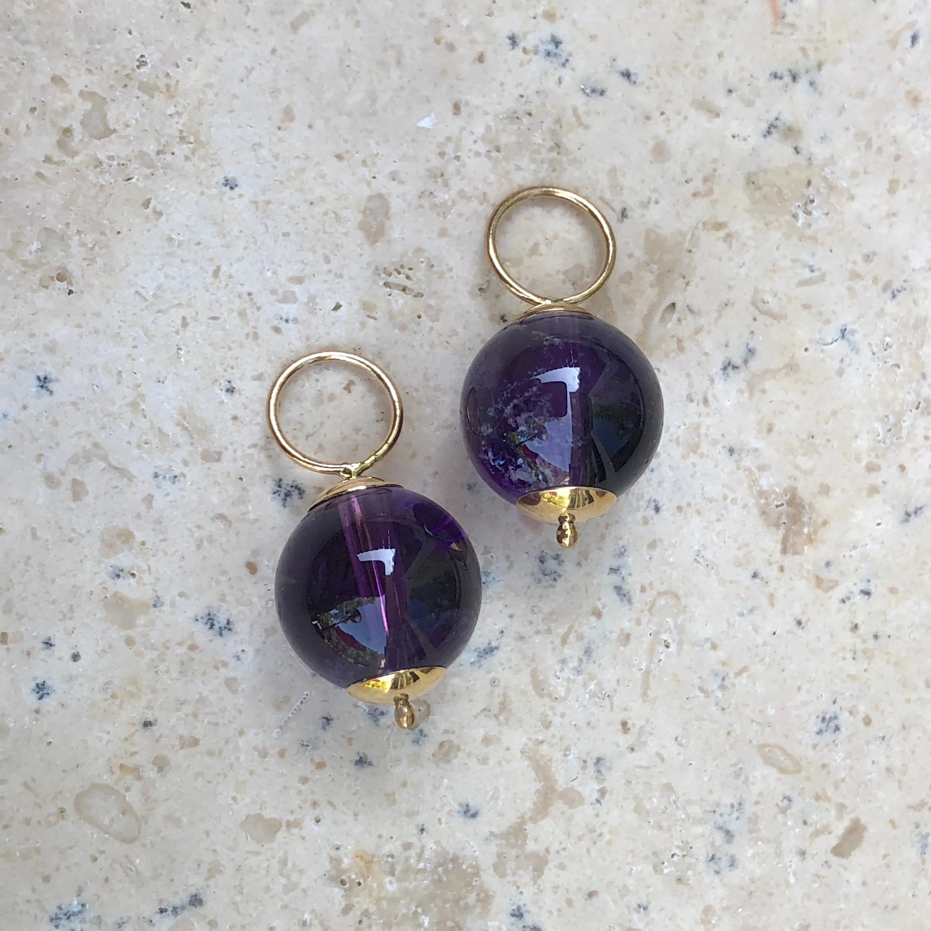 14KT Yellow Gold   Amethyst Ball Earring Charms 10mm