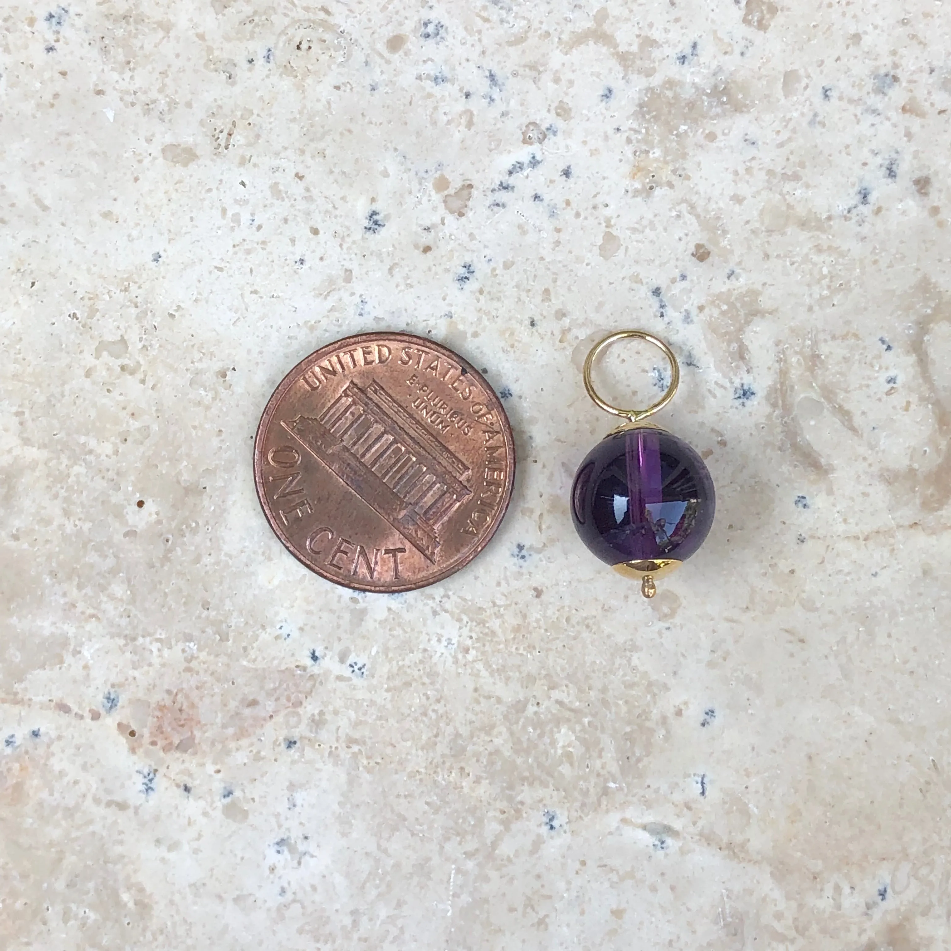 14KT Yellow Gold   Amethyst Ball Earring Charms 10mm