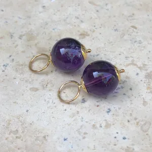14KT Yellow Gold   Amethyst Ball Earring Charms 10mm