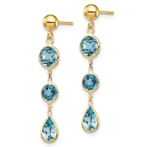 14KT Yellow Gold Bezel-Set Blue Topaz Dangle Earrings