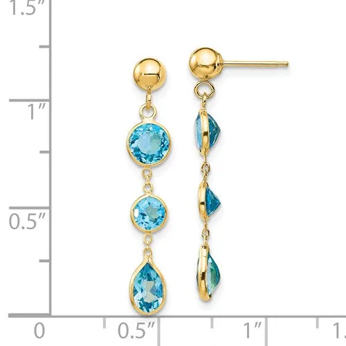 14KT Yellow Gold Bezel-Set Blue Topaz Dangle Earrings
