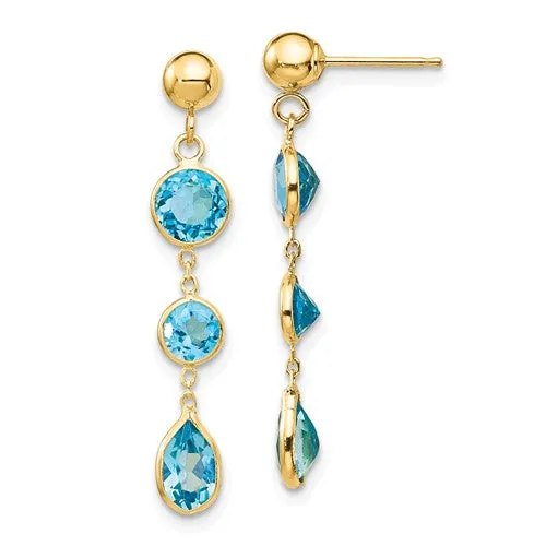 14KT Yellow Gold Bezel-Set Blue Topaz Dangle Earrings