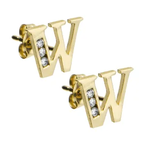 14kt Yellow Gold CZ Initial W Stud Earrings