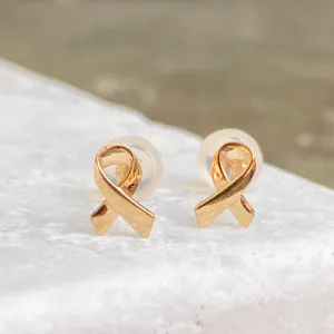 14KT Yellow Gold Mini Awareness Ribbon Stud Earrings