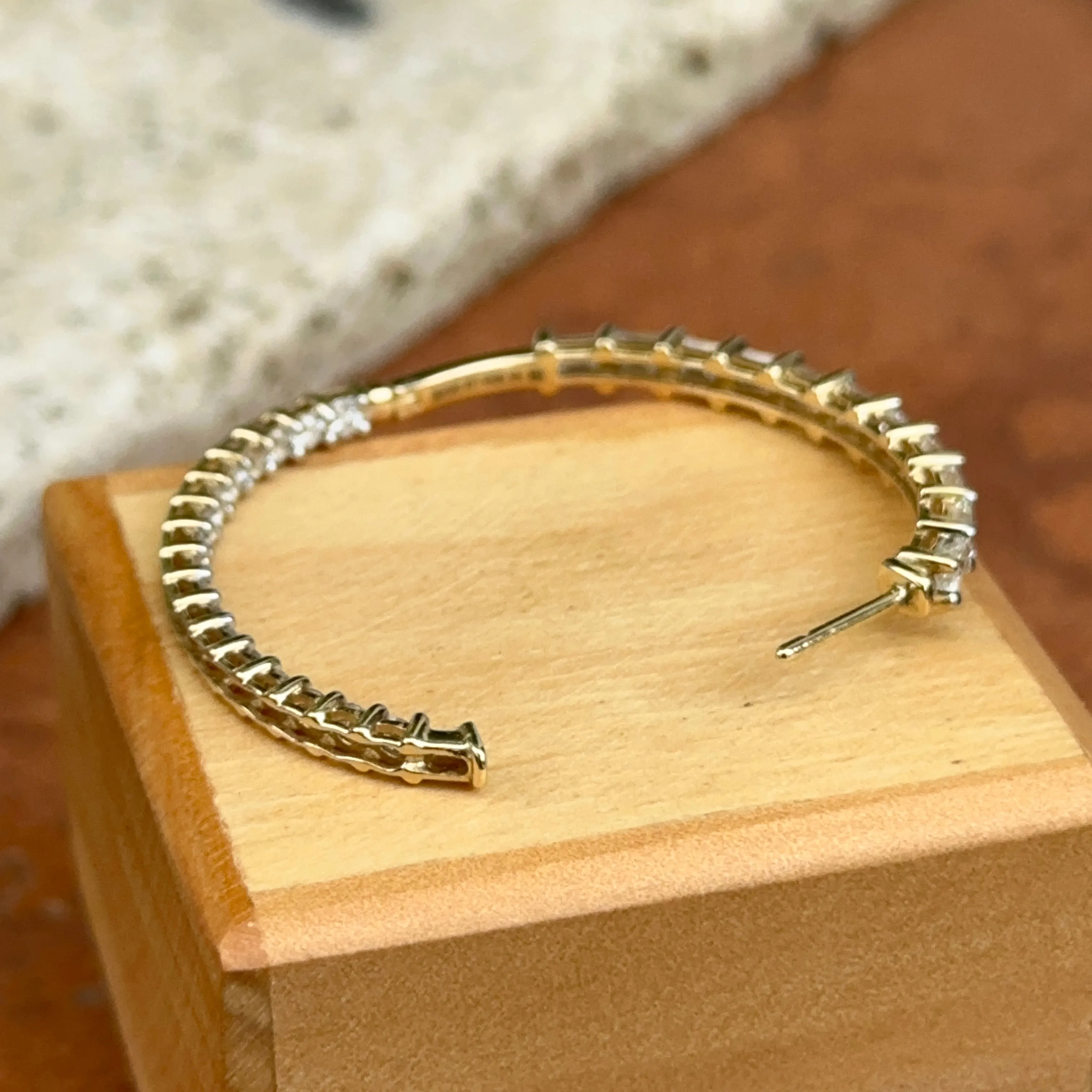 14KT Yellow Gold Shiny 5 CT Lab Emerald-Cut   Round Diamond Prong Set Inside   Outside Hoop Earrings