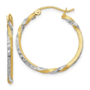 14KT Yellow Gold With Rhodium Plating 29X2MM Diamond-cut Twist Hoop Earrings