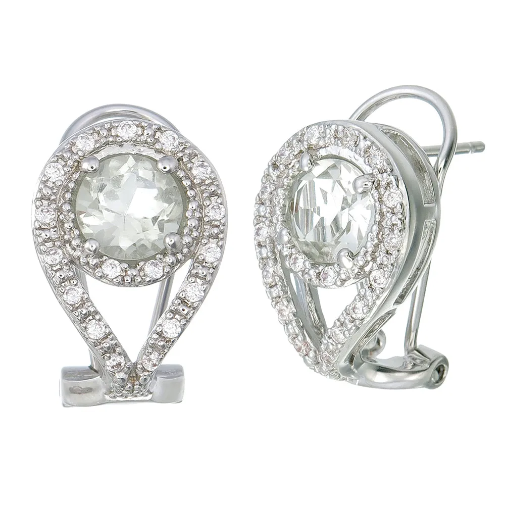1.50 cttw Green Amethyst Dangle Earrings Brass With Rhodium Plating 7 MM Round