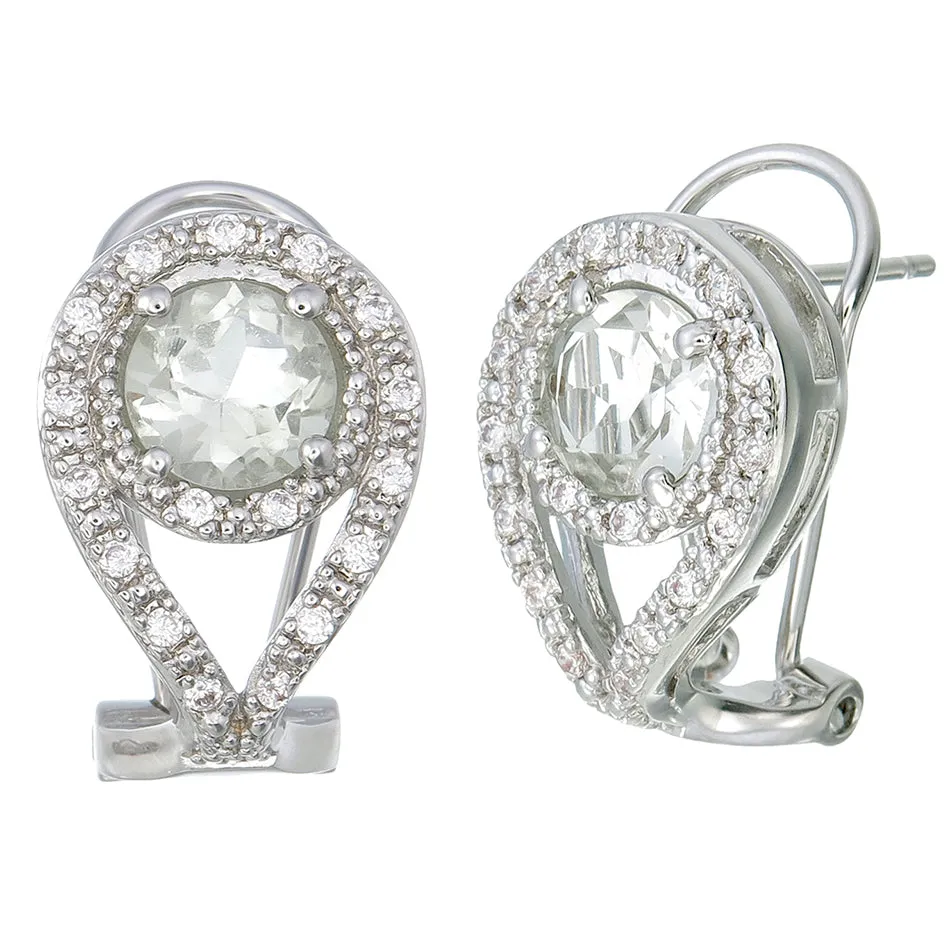 1.50 cttw Green Amethyst Dangle Earrings Brass With Rhodium Plating 7 MM Round