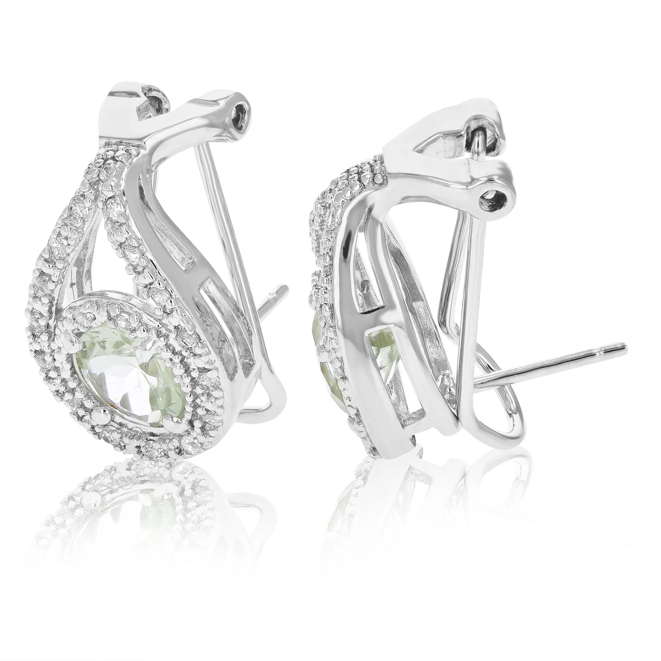 1.50 cttw Green Amethyst Dangle Earrings Brass With Rhodium Plating 7 MM Round