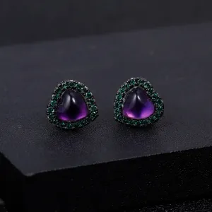 1.56Ct Natural Amethyst Heart Stud Earrings – 925 Sterling Silver
