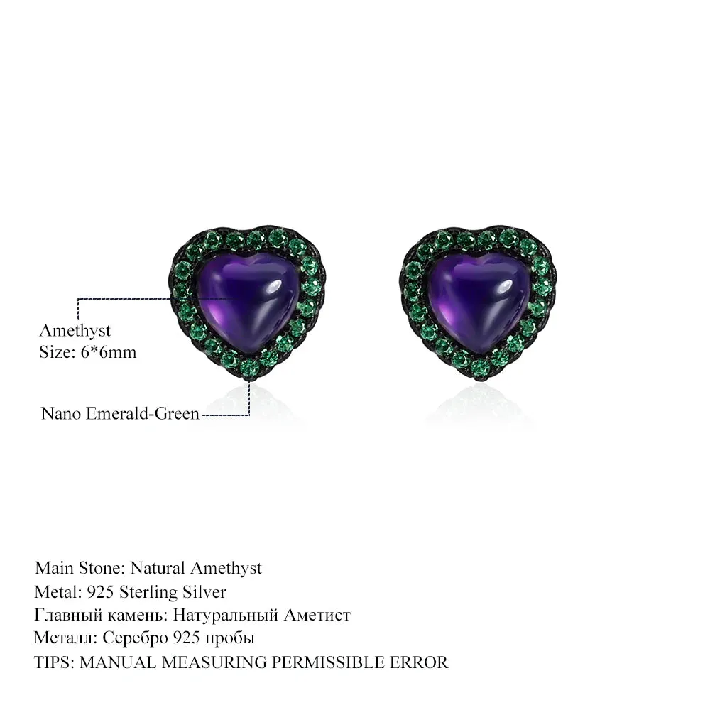 1.56Ct Natural Amethyst Heart Stud Earrings – 925 Sterling Silver