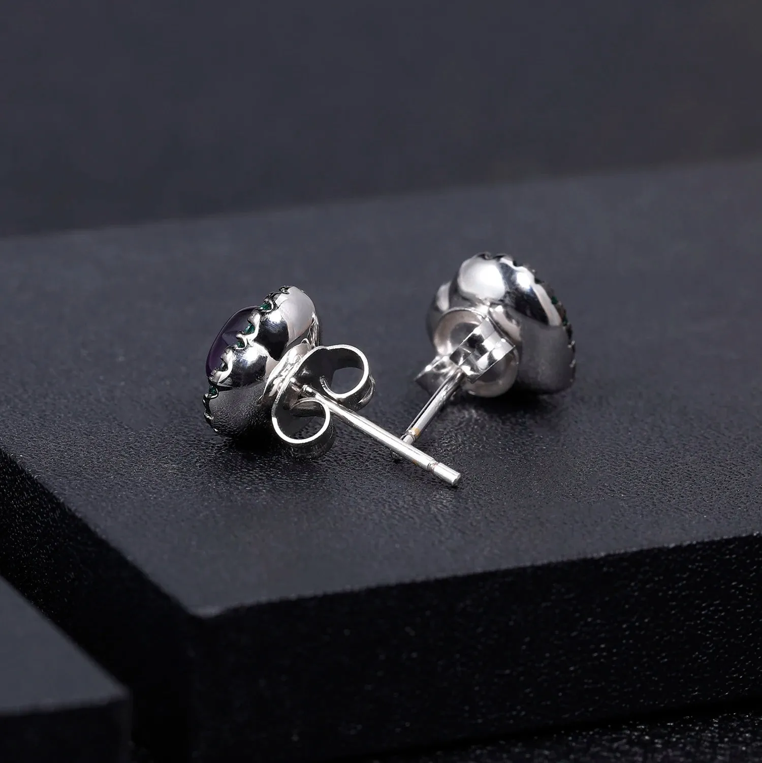 1.56Ct Natural Amethyst Heart Stud Earrings – 925 Sterling Silver