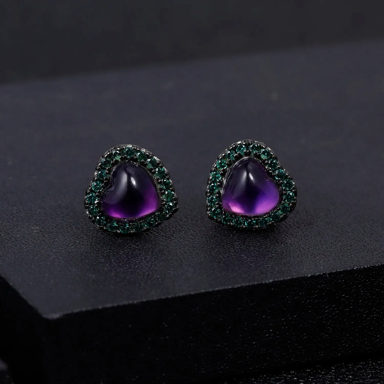 1.56Ct Natural Amethyst Heart Stud Earrings – 925 Sterling Silver
