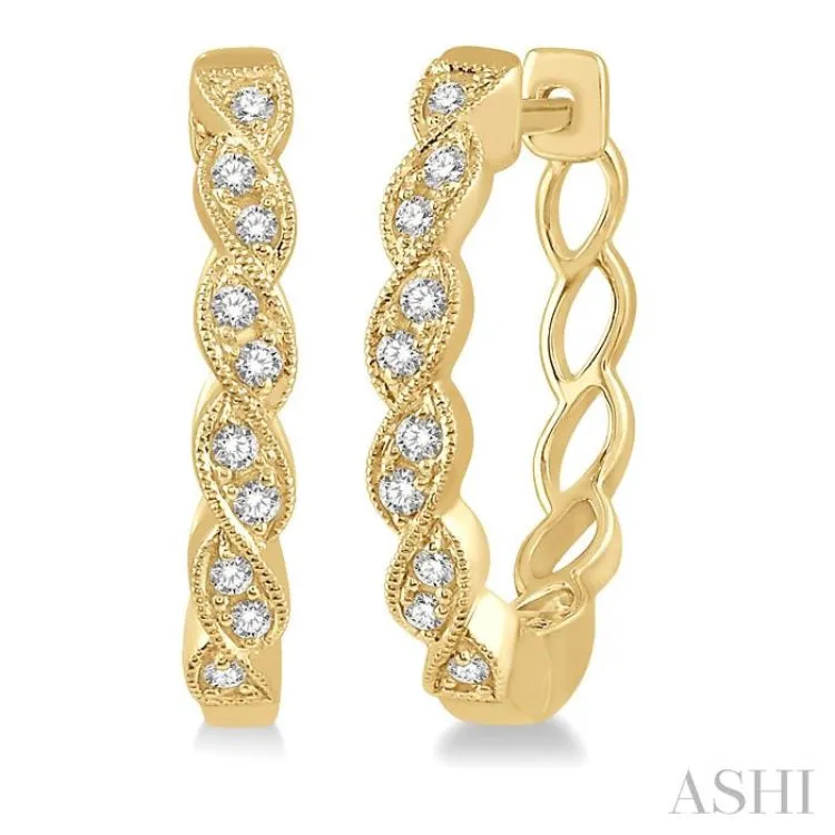 1/6 ctw Braided Pattern Round Cut Diamond Hoop Earrings in 10K Yellow Gold
