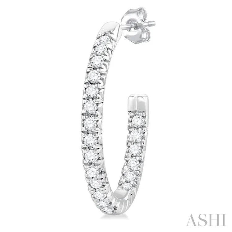 1/6 ctw French Pave Set Round Cut Diamond Fashion Half Hoop Earring in 14K White Gold