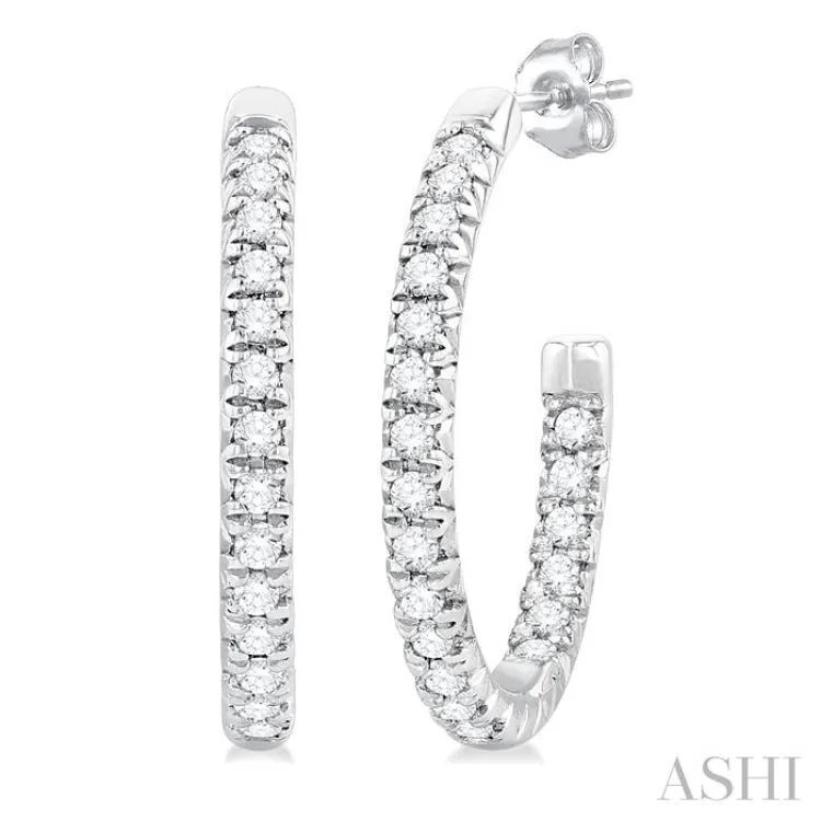 1/6 ctw French Pave Set Round Cut Diamond Fashion Half Hoop Earring in 14K White Gold