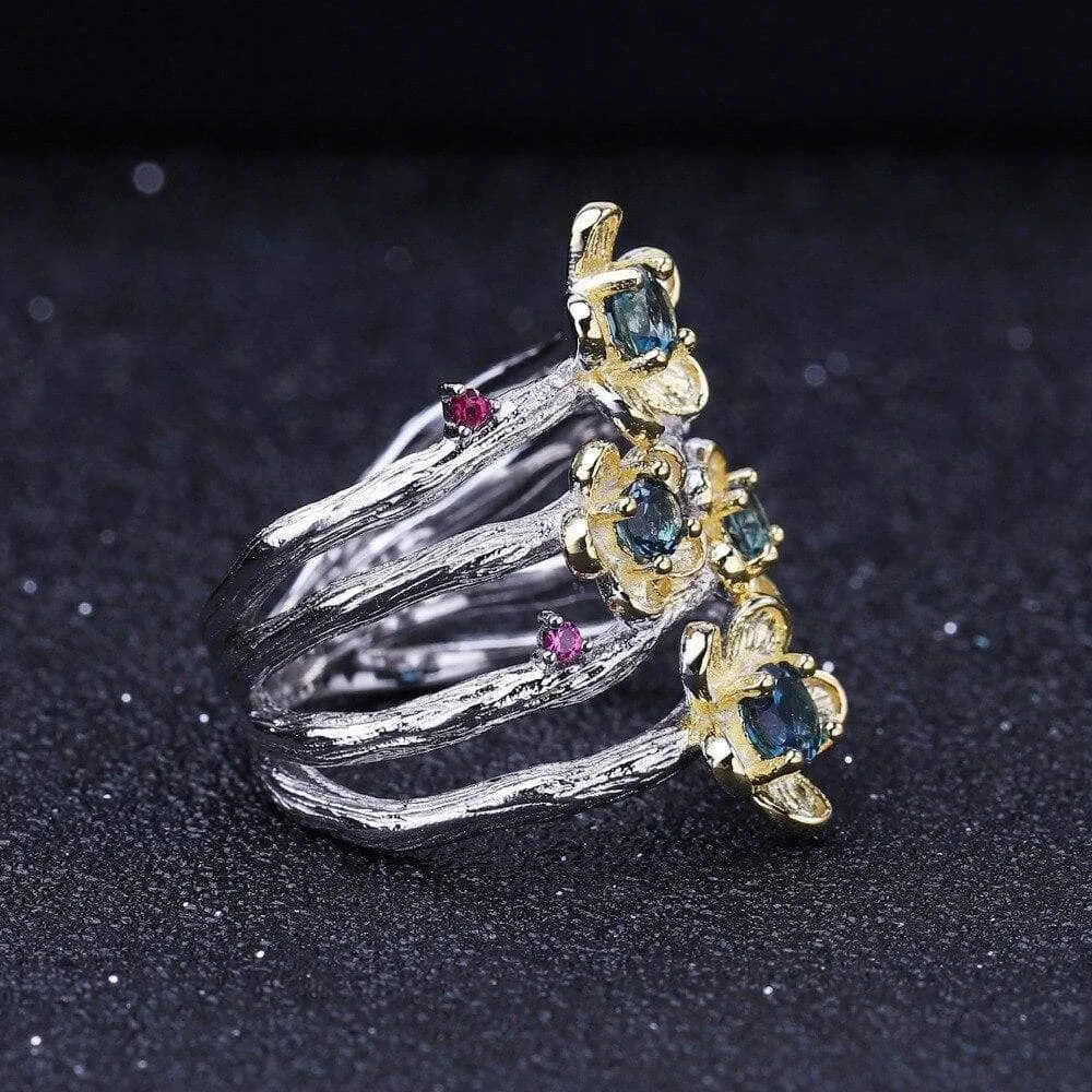 1.62Ct Natural London Blue Topaz Handmade Flower Jewelry Set
