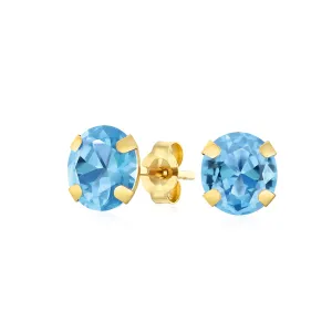 1.6CT Round Gemstone Solitaire Stud Earrings 14K Yellow Gold 6MM Birthstone Options