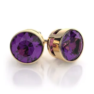 18 Karat Yellow Gold Bezel Set Amethyst Earrings