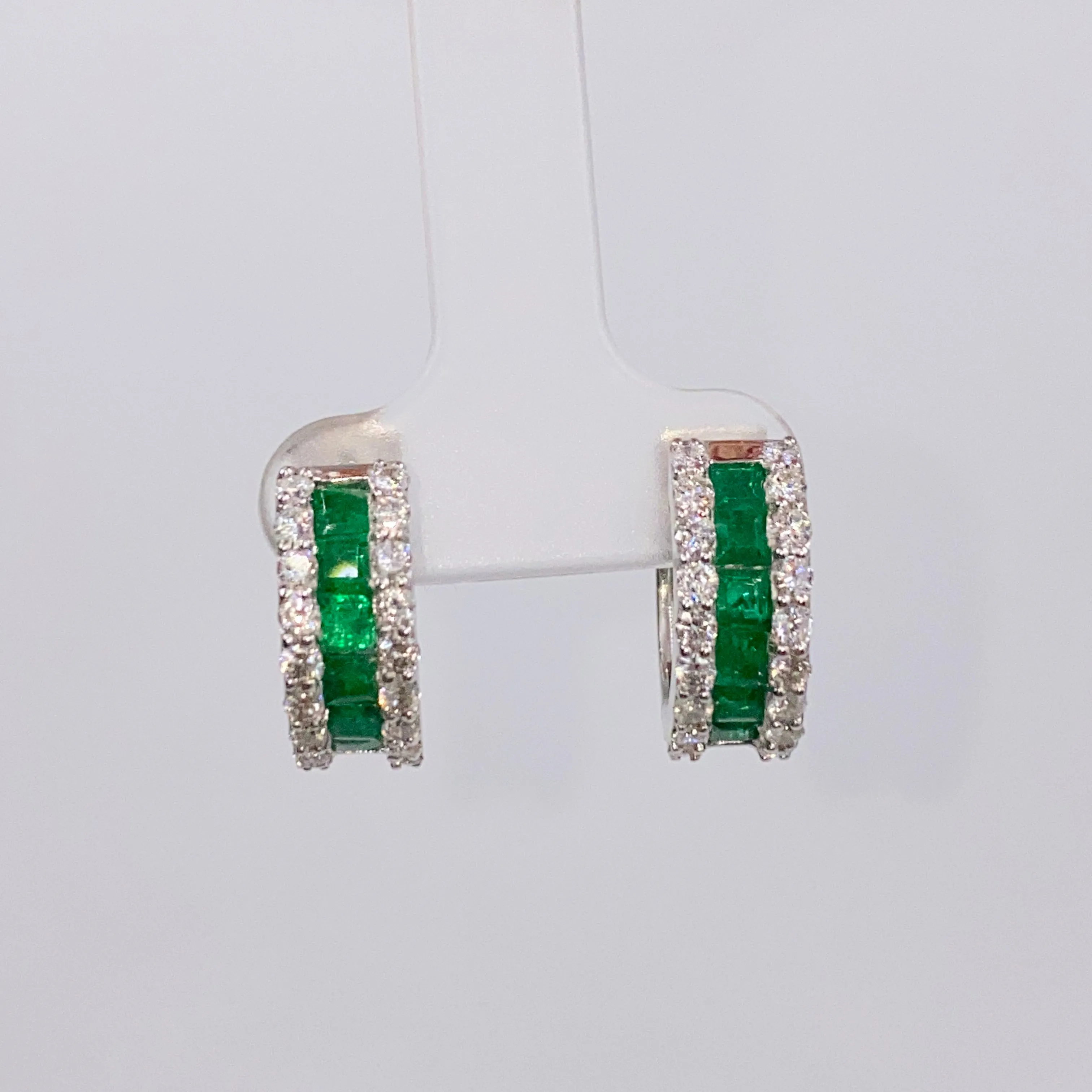 18K Emerald Hoop Diamond Earrings
