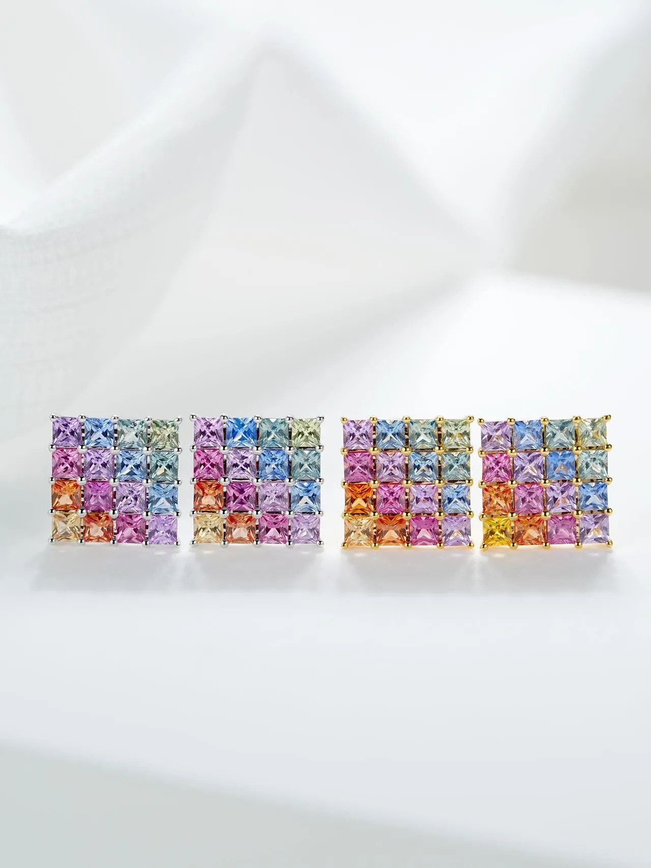 18k Gold Radiant Cut Oil Painting Earrings